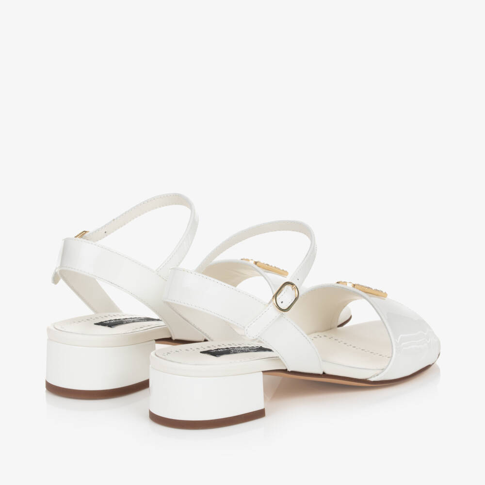 Dolce & Gabbana-Girls Ivory Leather Heeled Sandals | Childrensalon Outlet