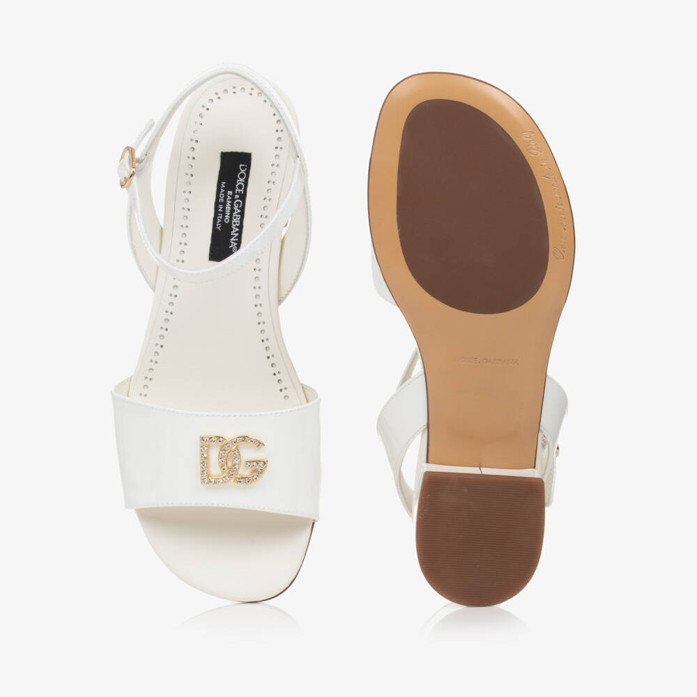 Dolce & Gabbana-Girls Ivory Leather Heeled Sandals | Childrensalon Outlet