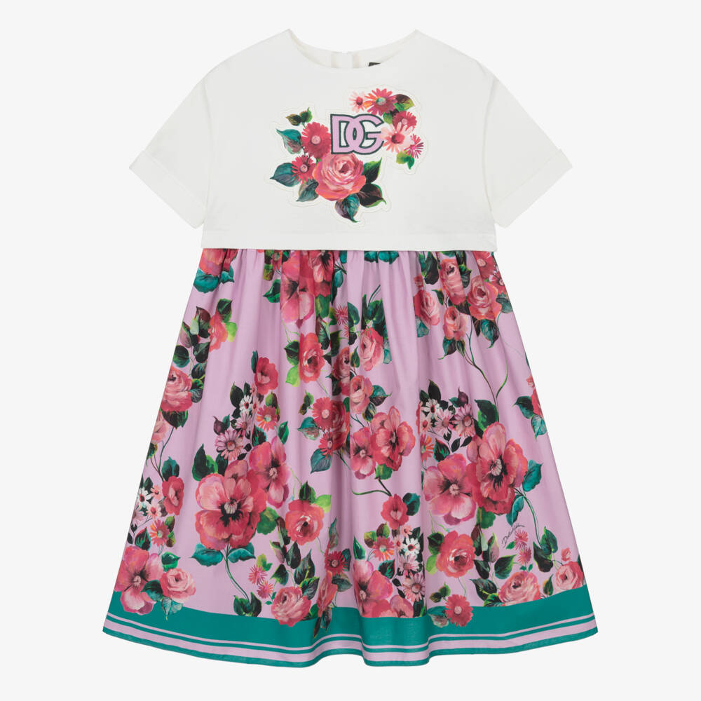 Dolce & Gabbana-Girls Ivory & Lilac Floral Dress | Childrensalon Outlet