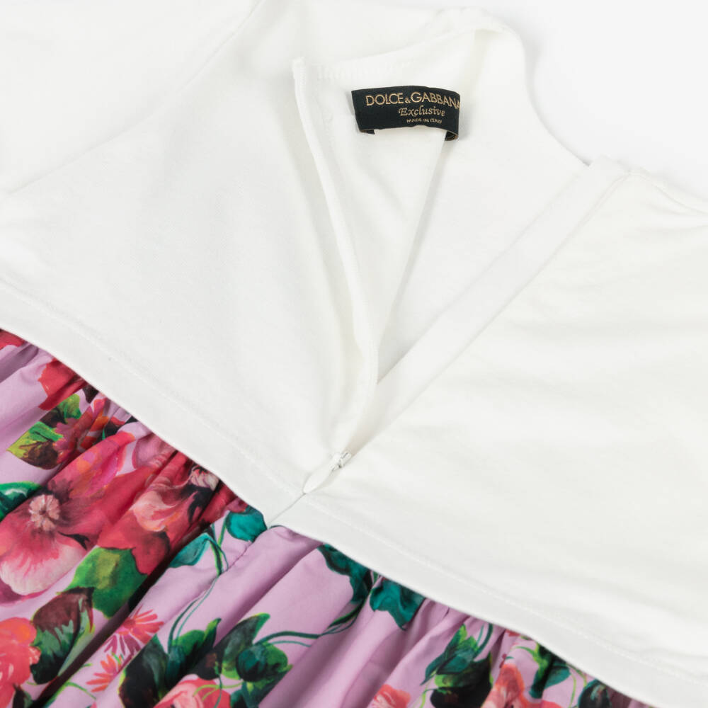 Dolce & Gabbana-Кремовое и сиреневое платье с цветочным узором для девочек | Childrensalon Outlet