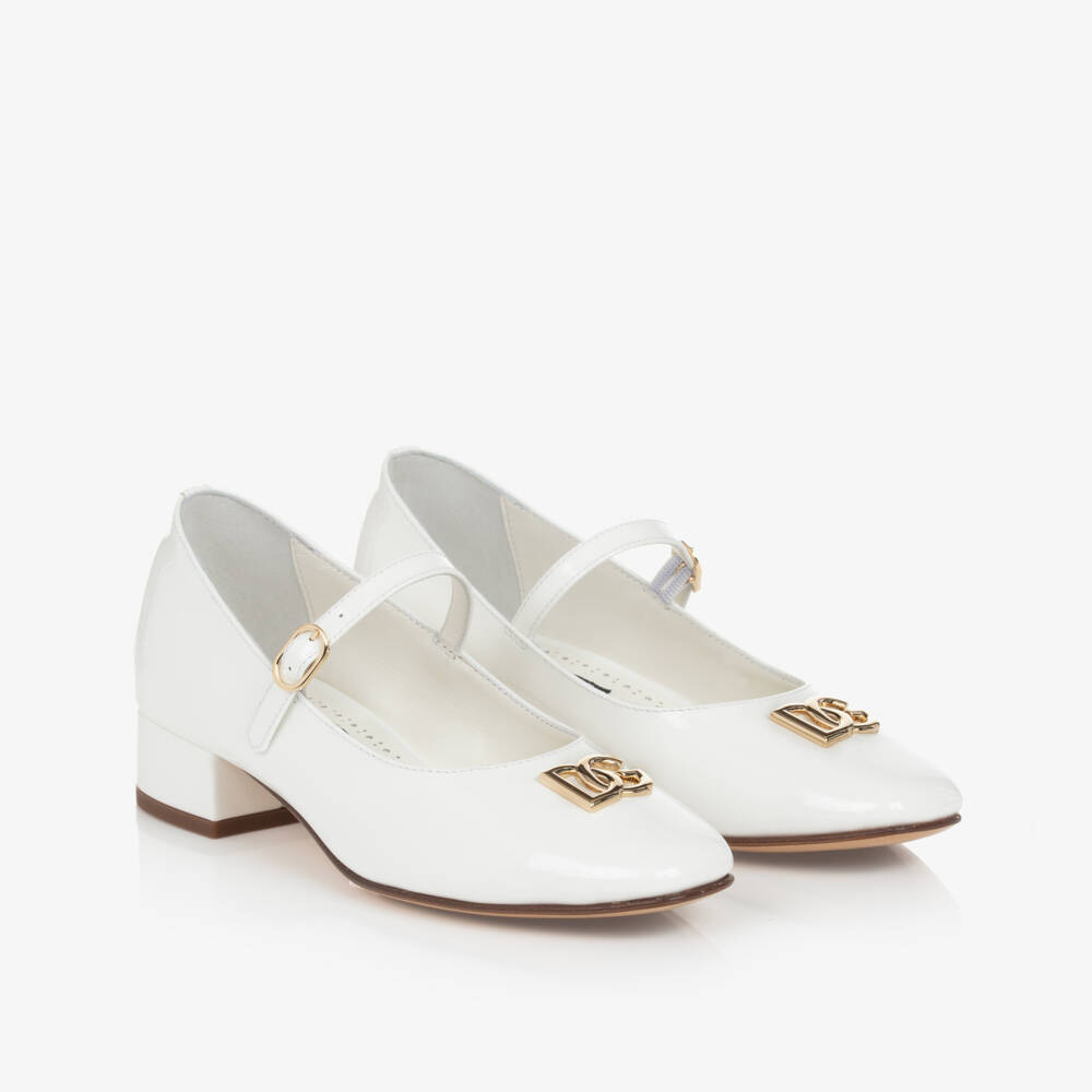 Dolce & Gabbana-Girls Ivory Patent Leather Heeled Shoes | Childrensalon Outlet