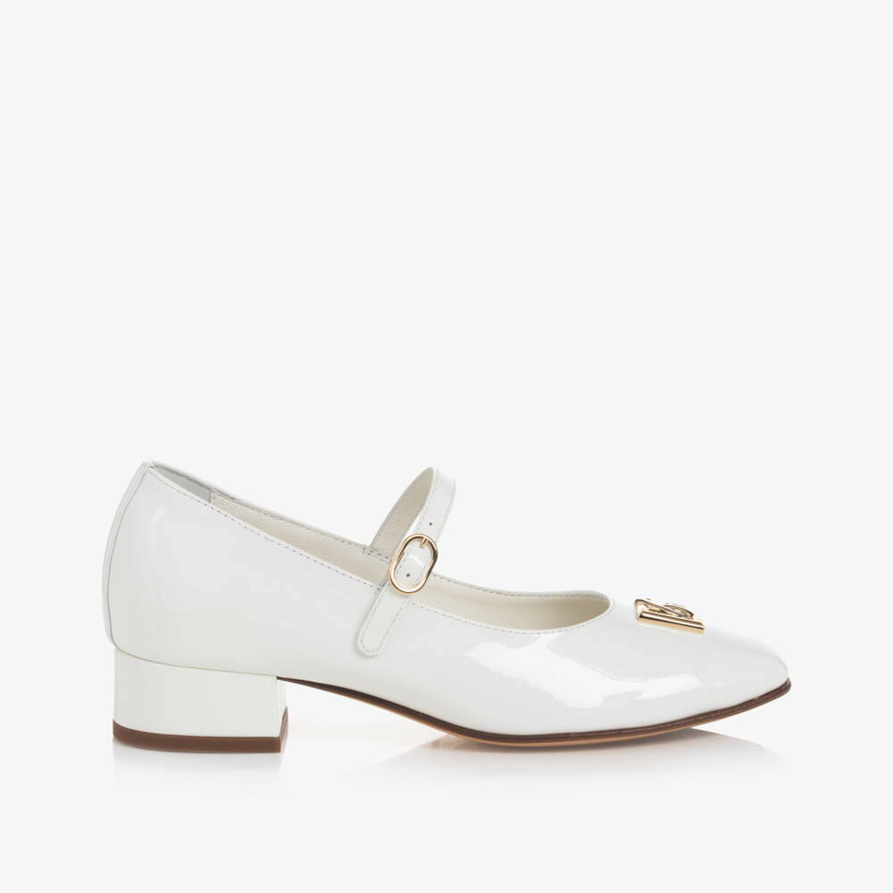 Dolce & Gabbana-Girls Ivory Patent Leather Heeled Shoes | Childrensalon Outlet