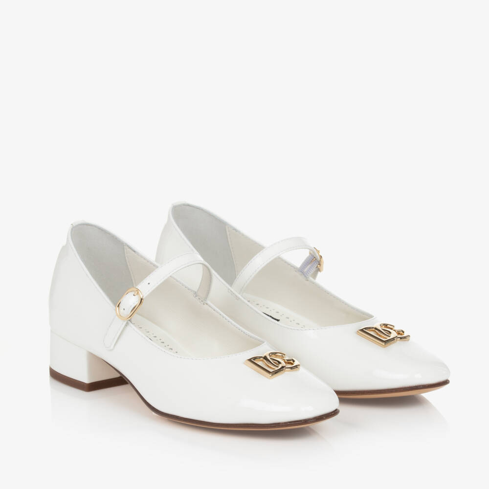 Dolce & Gabbana-Girls Ivory Patent Leather Heeled Shoes | Childrensalon Outlet