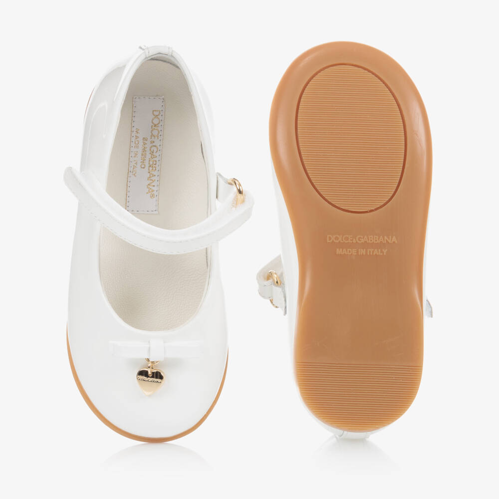 Dolce & Gabbana-Girls Ivory Patent Leather Shoes with Heart Charm | Childrensalon Outlet