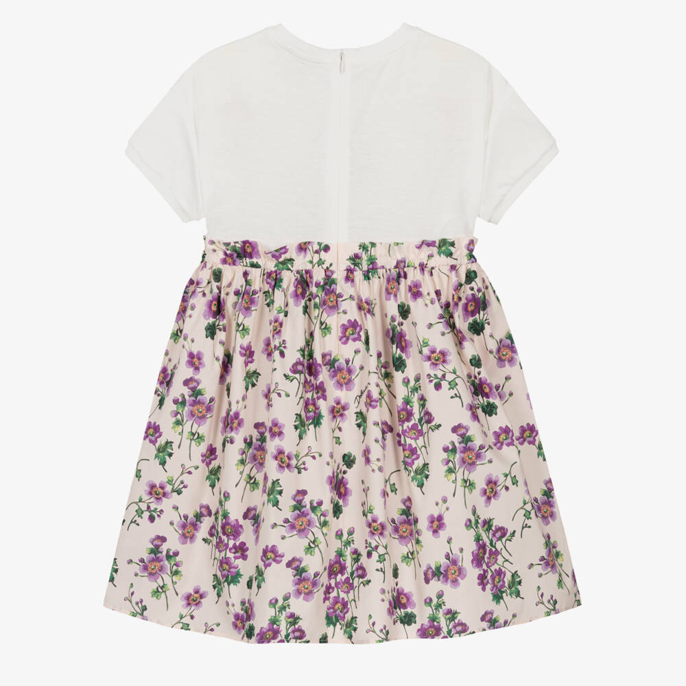 Dolce & Gabbana-Girls Ivory & Pink Floral Cotton Jersey & Poplin Dress | Childrensalon Outlet