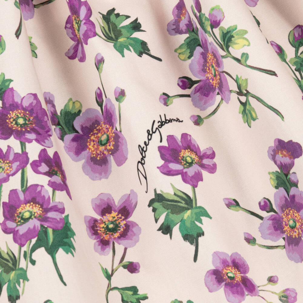 Dolce & Gabbana-Girls Ivory & Pink Floral Cotton Jersey & Poplin Dress | Childrensalon Outlet