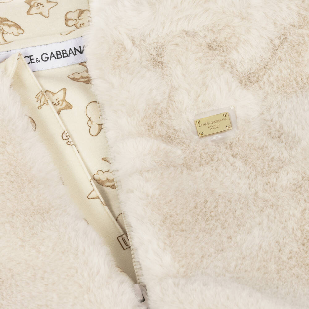 Dolce & Gabbana-Girls Ivory Plush Hooded Jacket | Childrensalon Outlet