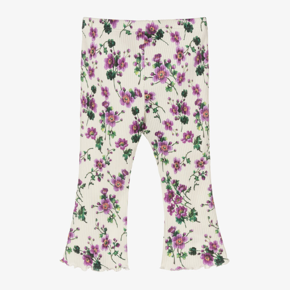 Dolce & Gabbana-Girls Ivory & Purple Floral Ribbed Cotton Leggings | Childrensalon Outlet