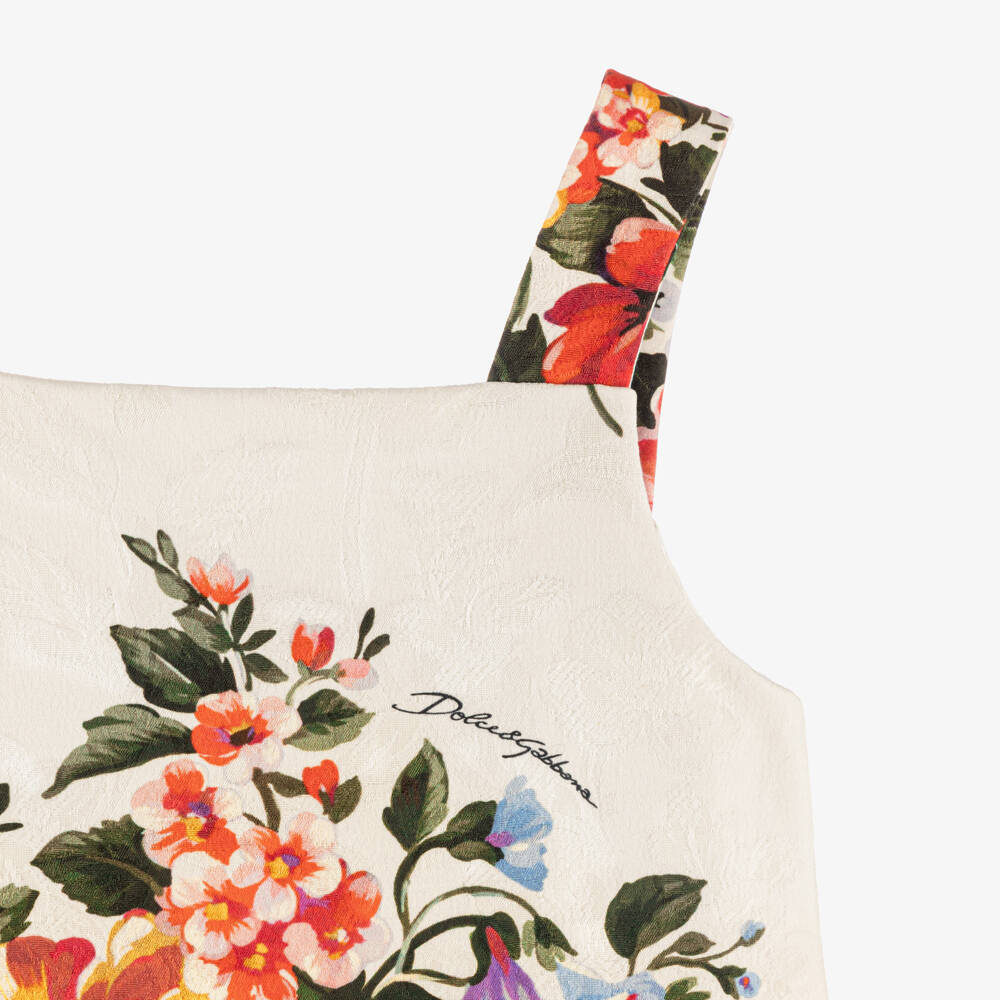 Dolce & Gabbana-Girls Ivory & Red Floral Jacquard Cotton Dress | Childrensalon Outlet
