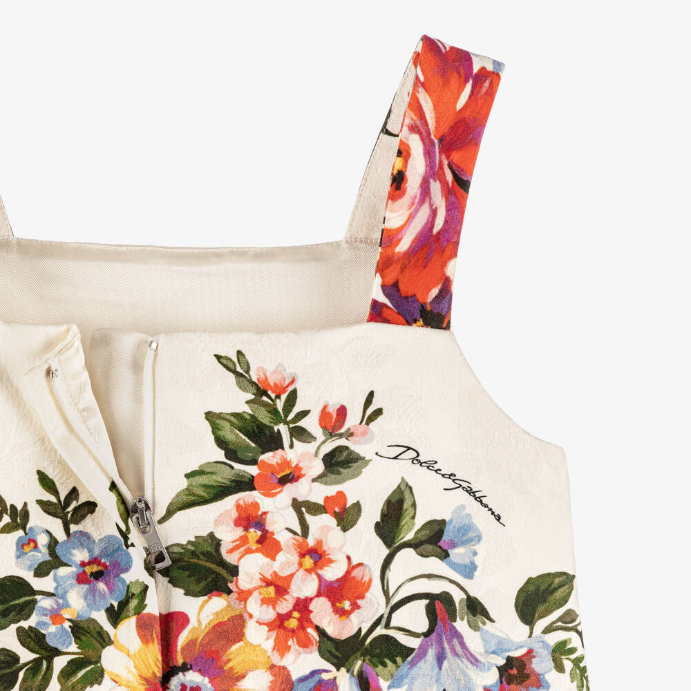 Dolce & Gabbana-Girls Ivory & Red Floral Jacquard Cotton Dress | Childrensalon Outlet
