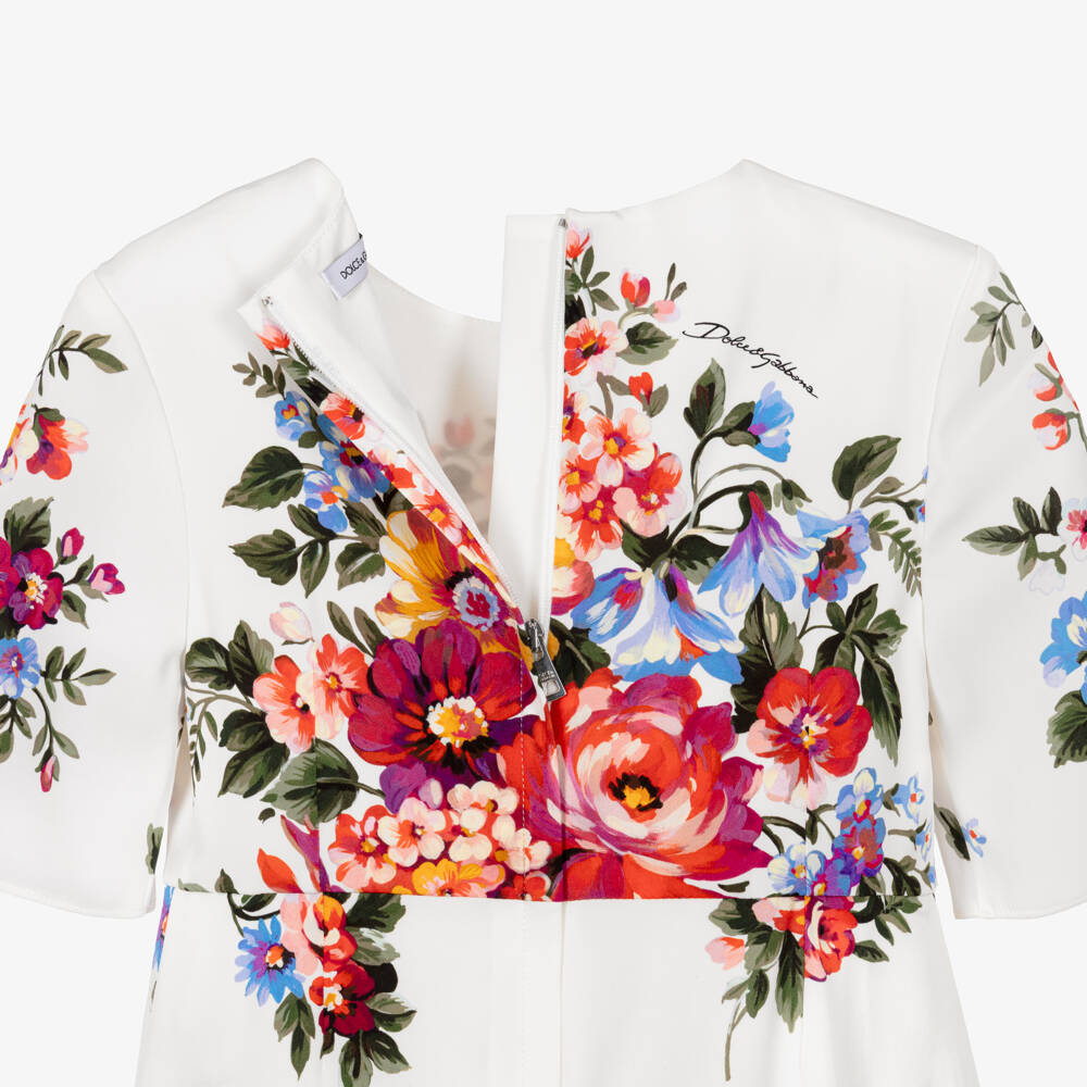 Dolce & Gabbana-Girls Ivory & Red Floral Silk Dress | Childrensalon Outlet