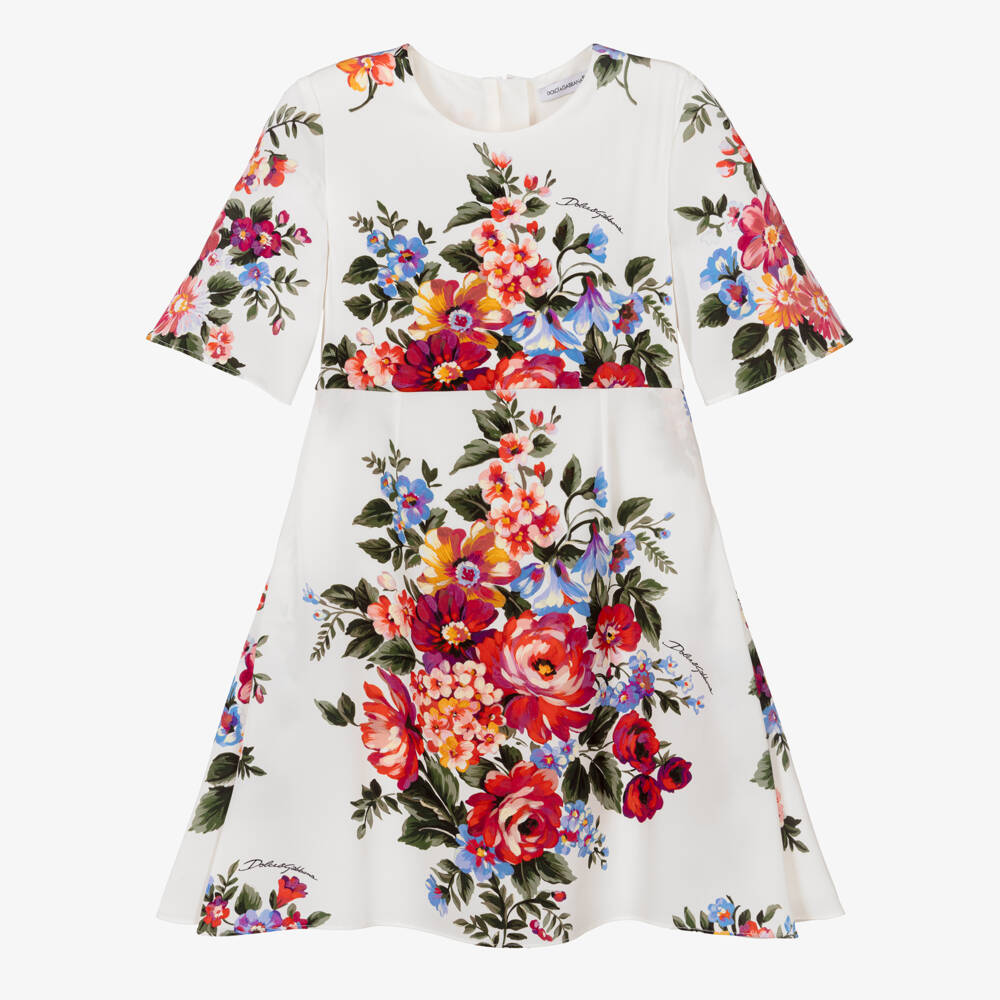 Dolce & Gabbana-Girls Ivory & Red Floral Silk Dress | Childrensalon Outlet