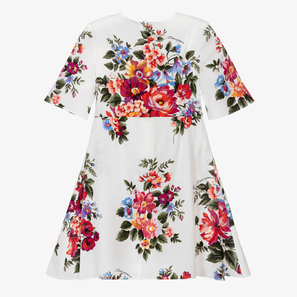 Dolce & Gabbana-Girls Ivory & Red Floral Silk Dress | Childrensalon Outlet