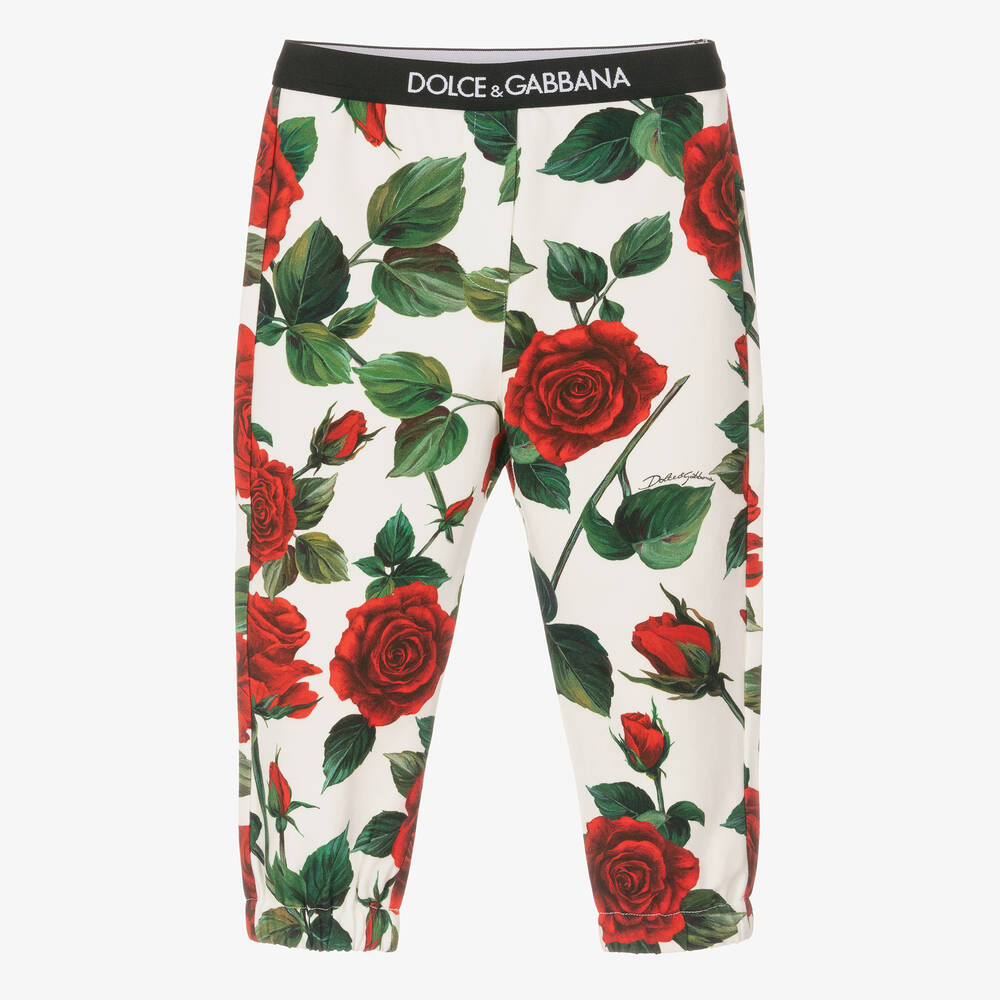 Dolce & Gabbana - Girls Ivory & Red Rose Print Leggings | Childrensalon