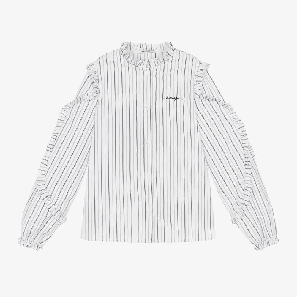 Dolce & Gabbana-Girls Ivory Striped Poplin Shirt | Childrensalon Outlet