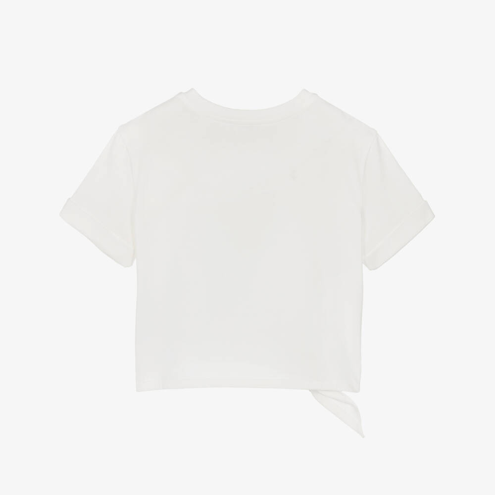 Dolce & Gabbana-Girls Ivory Tie-Front Floral Tee | Childrensalon Outlet