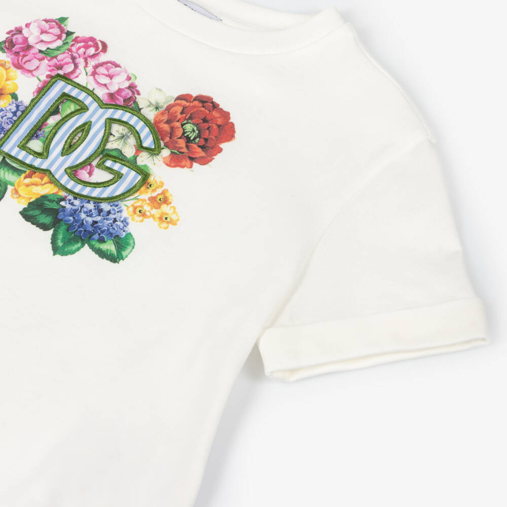 Dolce & Gabbana-Girls Ivory Tie-Front Floral Tee | Childrensalon Outlet