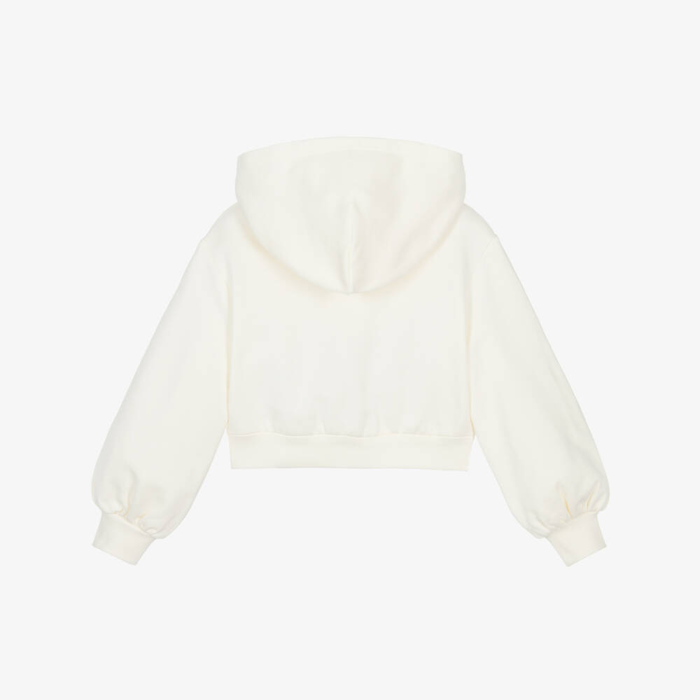 Dolce & Gabbana-Girls Ivory Zip-Up Top with Rhinestone DG Logo | Childrensalon Outlet