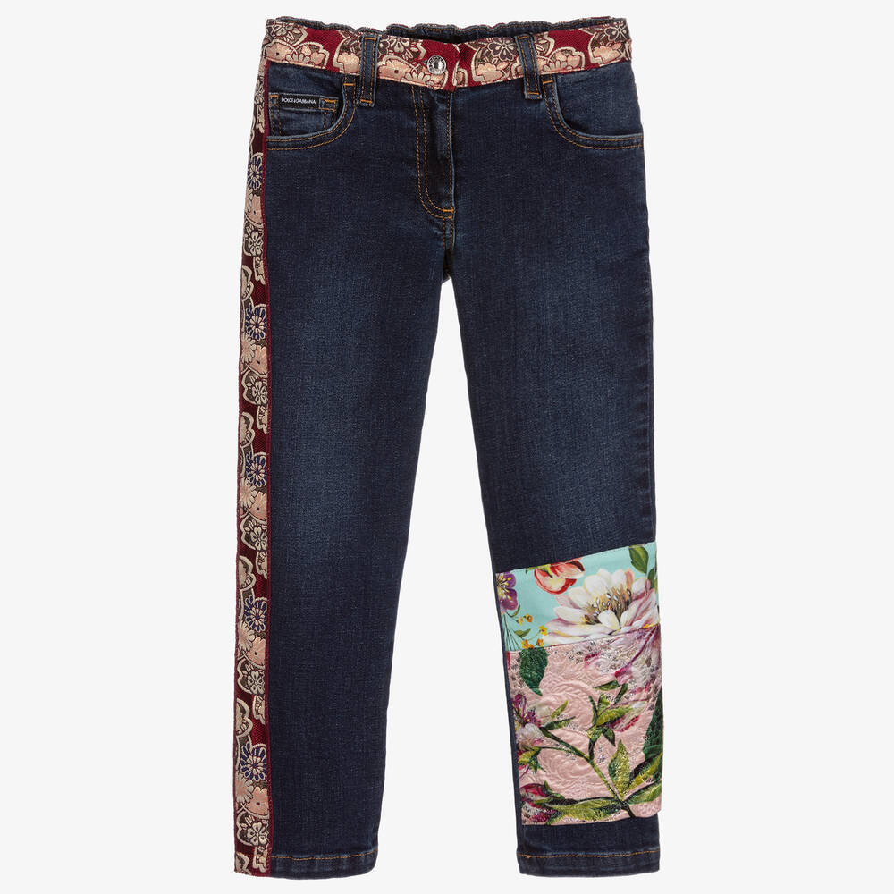 Dolce & Gabbana - Girls Jacquard Patchwork Jeans | Childrensalon