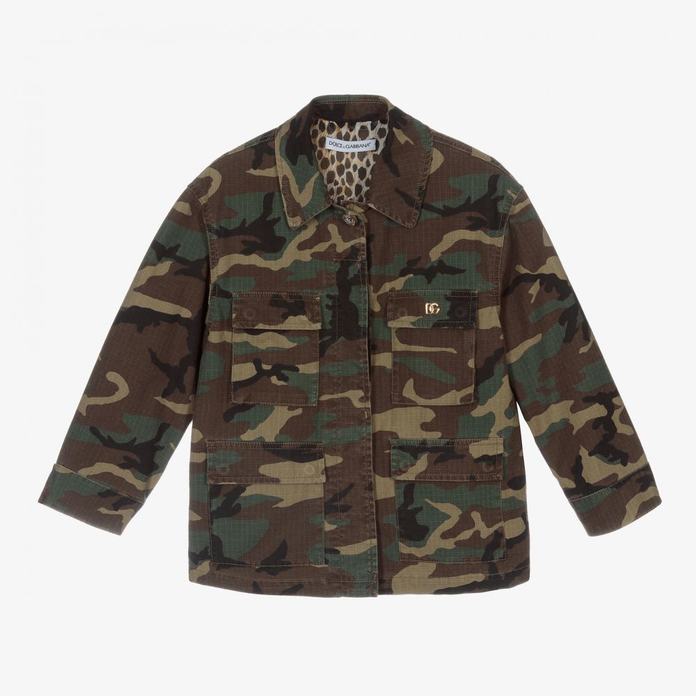 Dolce Gabbana Girls Khaki Camouflage Coat Childrensalon Outlet
