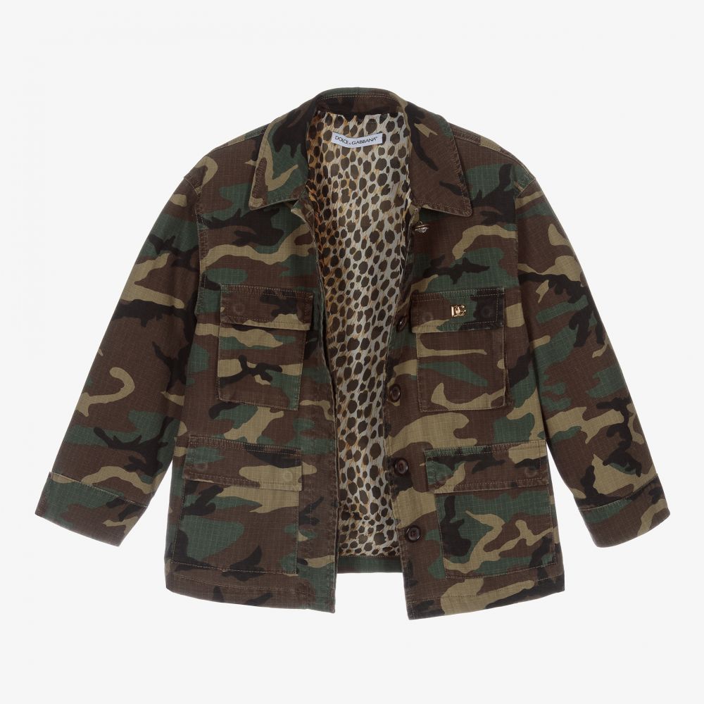Dolce Gabbana Girls Khaki Camouflage Coat Childrensalon Outlet