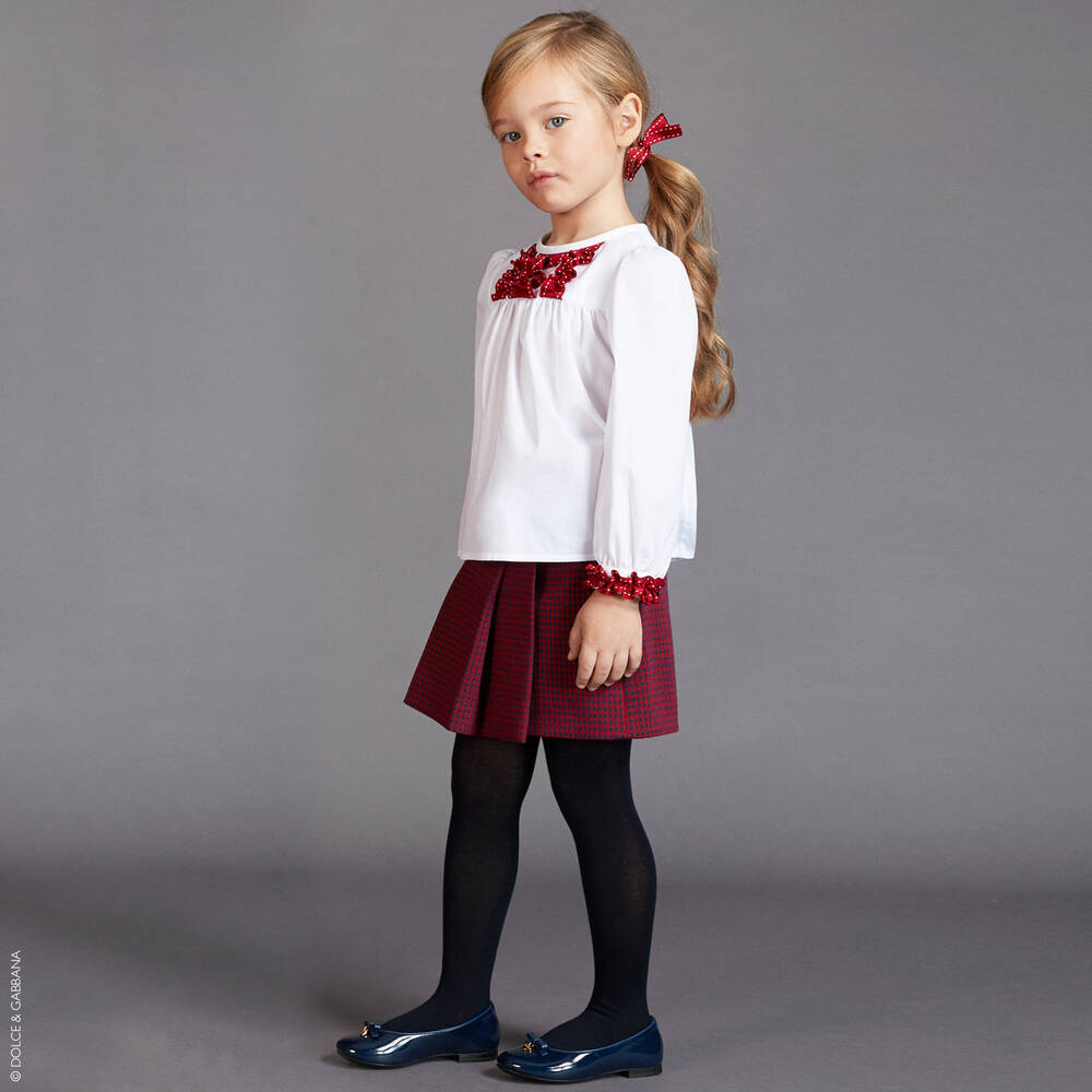  دولتشي آند غابانا-بلوز قطن لون أبيض للفتيات | Childrensalon Outlet