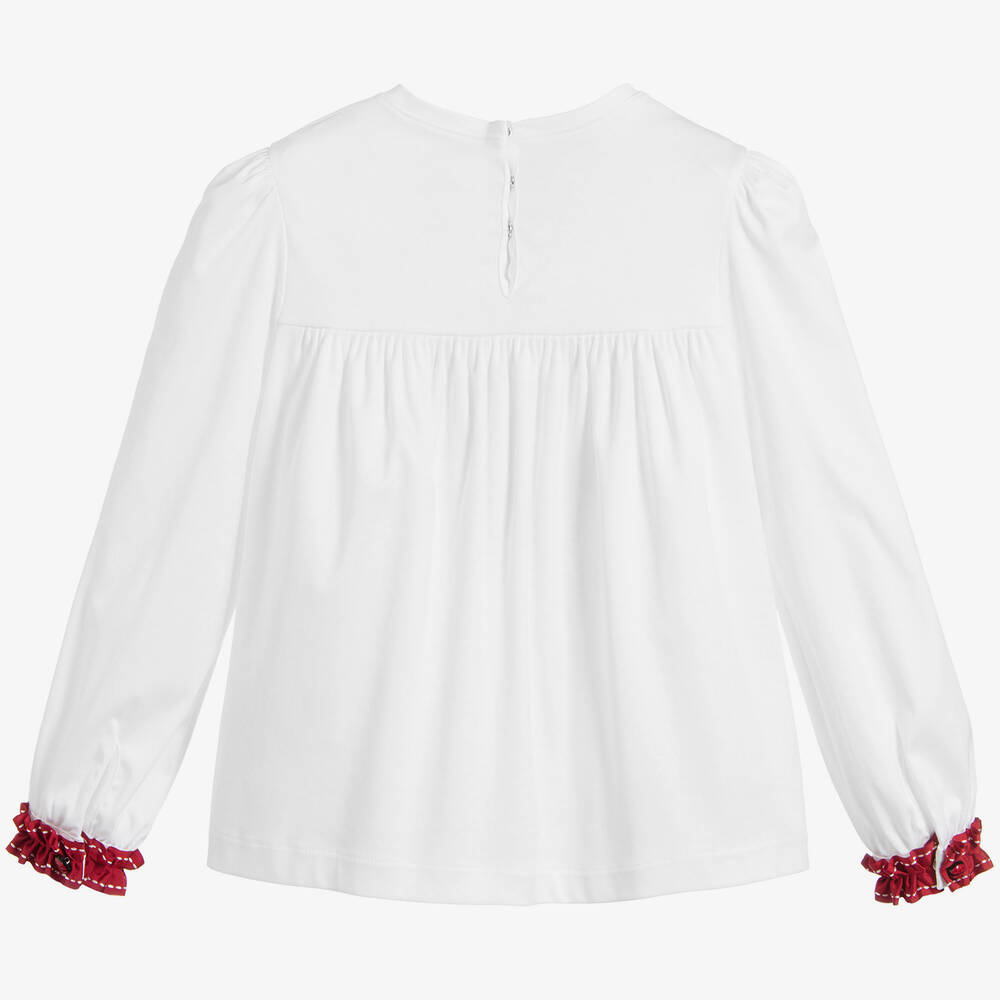  دولتشي آند غابانا-بلوز قطن لون أبيض للفتيات | Childrensalon Outlet