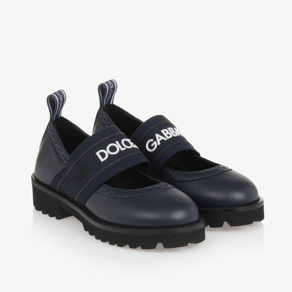 Dolce & Gabbana-حذاء جلد بشعار الماركة لون كحلي للبنات | Childrensalon Outlet