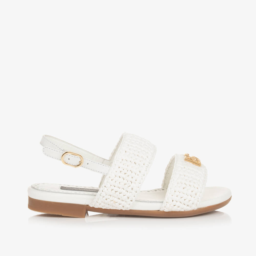 Dolce & Gabbana-Girls Leather Raffia Sandals | Childrensalon Outlet