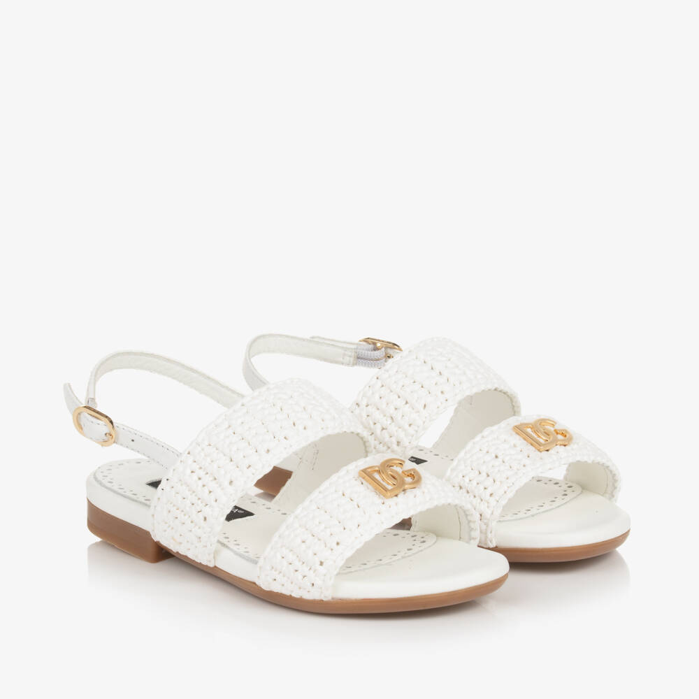 Dolce & Gabbana-Girls Leather Raffia Sandals | Childrensalon Outlet