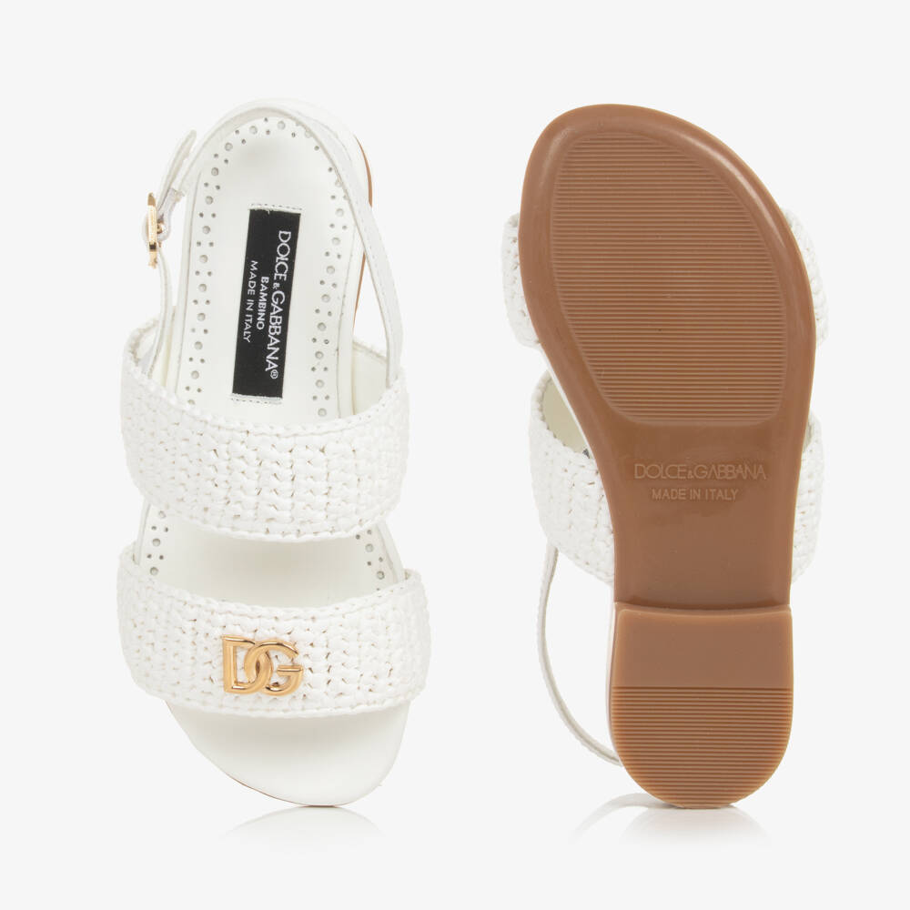 Dolce & Gabbana-Girls Leather Raffia Sandals | Childrensalon Outlet