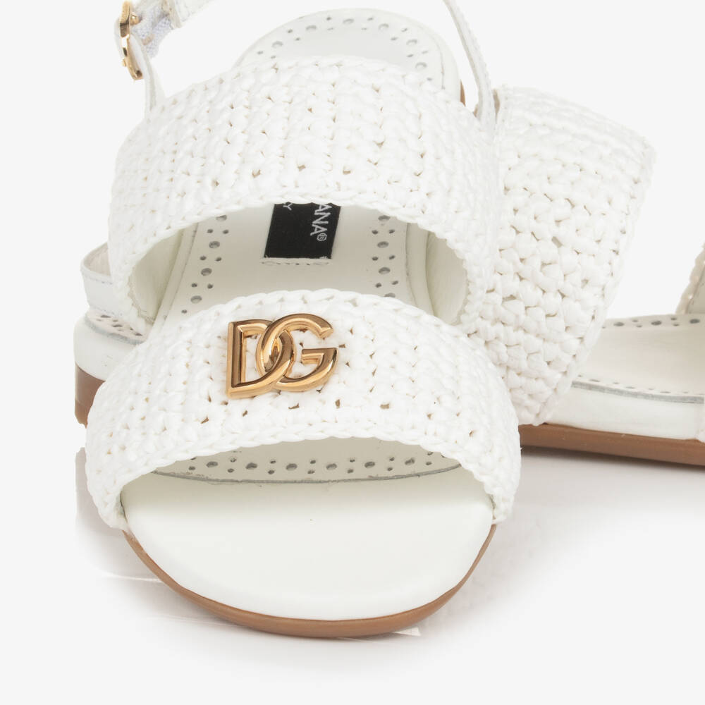 Dolce & Gabbana-Girls Leather Raffia Sandals | Childrensalon Outlet