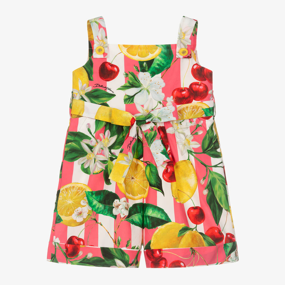 Dolce & Gabbana - Girls Lemon & Cherry Print Cotton Playsuit