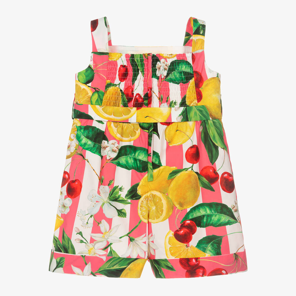Dolce & Gabbana-Girls Lemon & Cherry Print Cotton Playsuit | Childrensalon Outlet