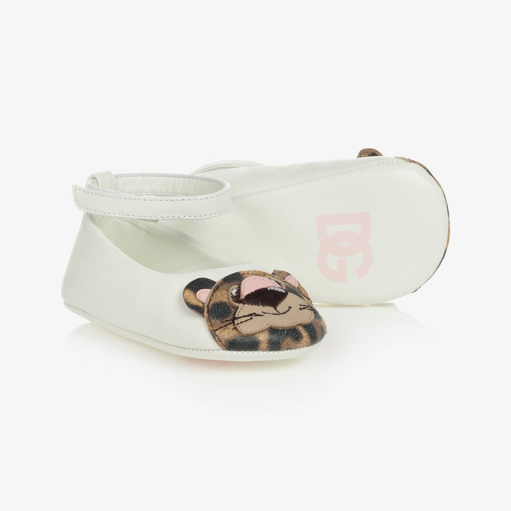 Dolce & Gabbana - حذاء جلد لون عاجي لمرحلة قبل المشي للمولودات | Childrensalon