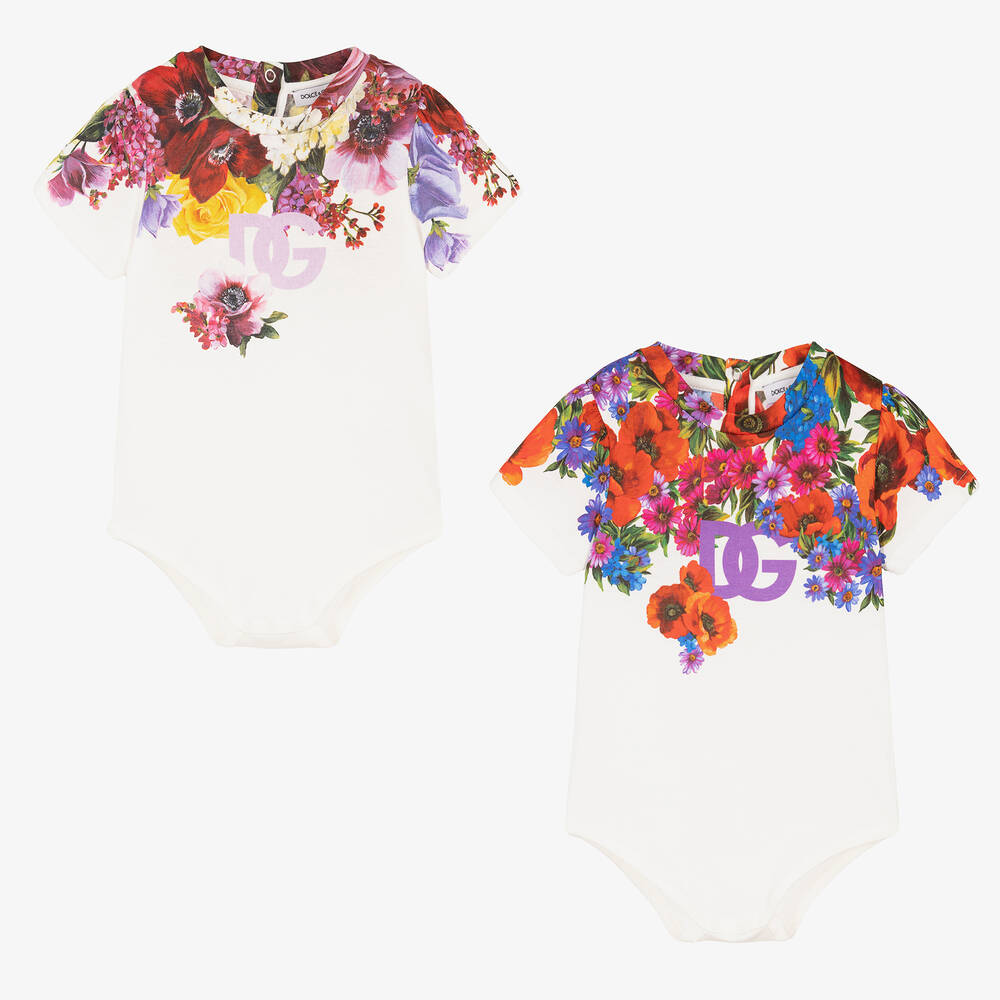 Dolce & Gabbana - أوفرول بادي قطن لون أبيض للمولودات (عدد 2) | Childrensalon