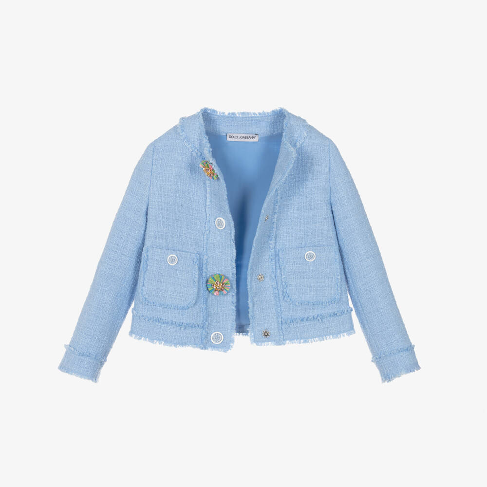 Dolce & Gabbana-Girls Luxurious Blue Tweed Blazer | Childrensalon Outlet
