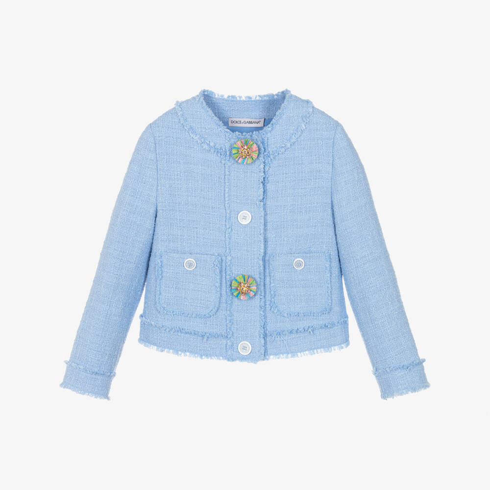 Dolce & Gabbana-Girls Luxurious Blue Tweed Blazer | Childrensalon Outlet