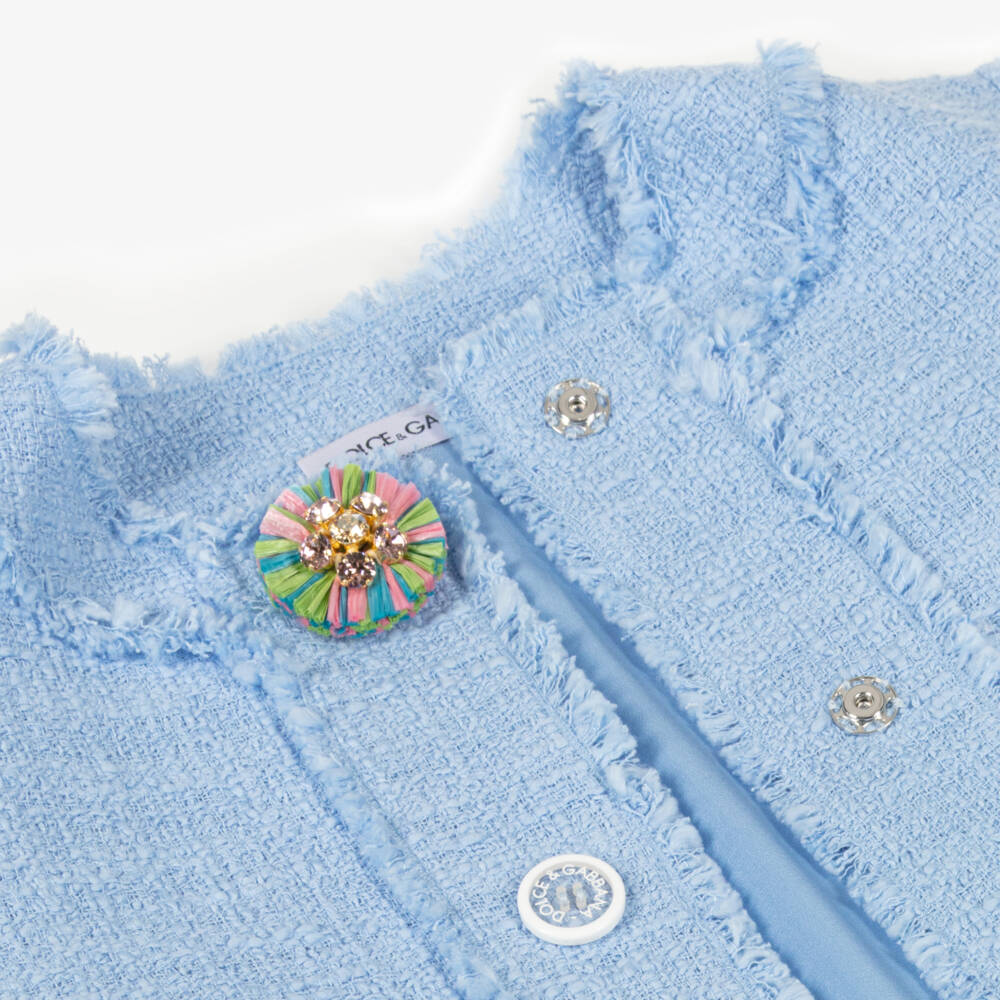 Dolce & Gabbana-Girls Luxurious Blue Tweed Blazer | Childrensalon Outlet