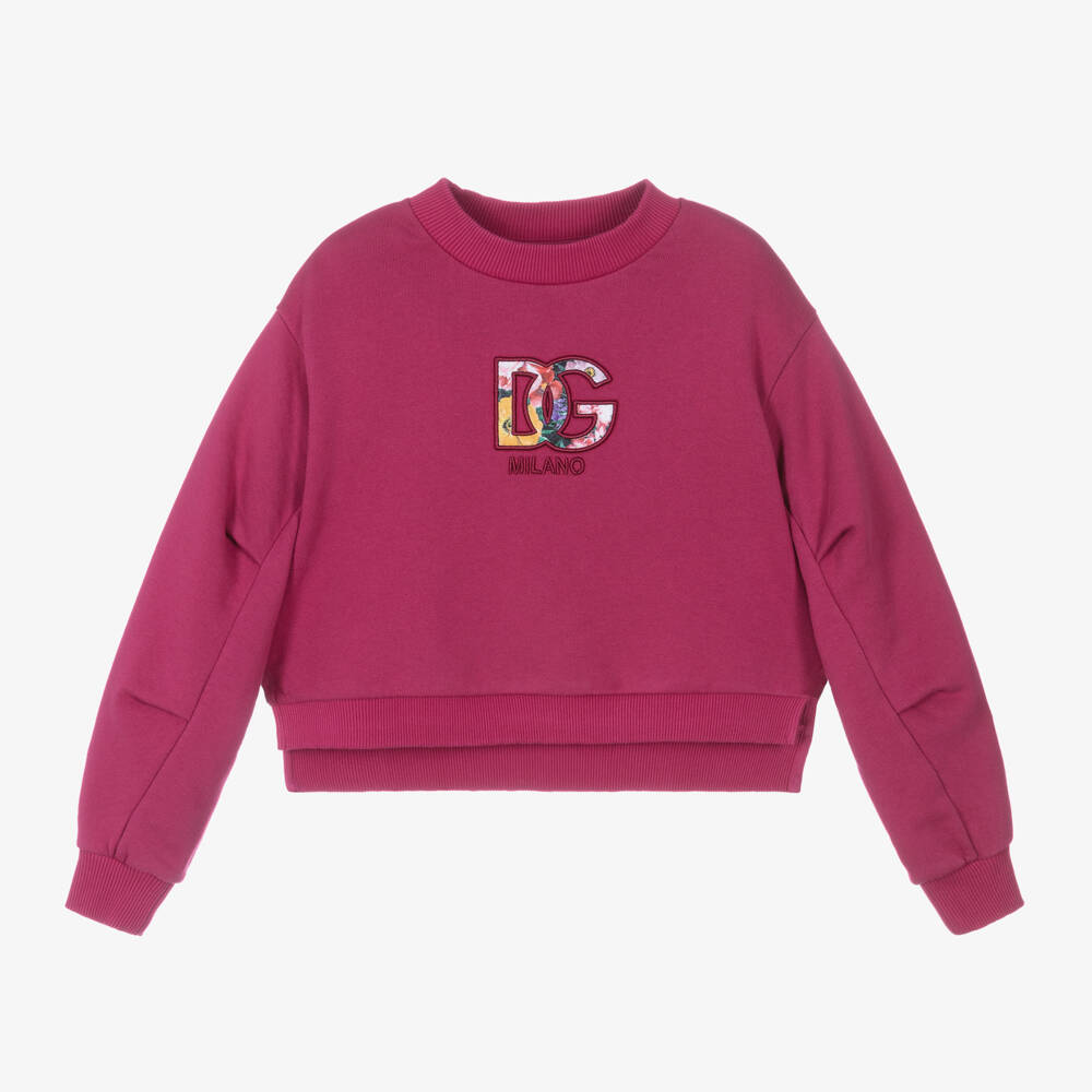Dolce & Gabbana-Girls Magenta Cotton Logo Sweatshirt | Childrensalon Outlet