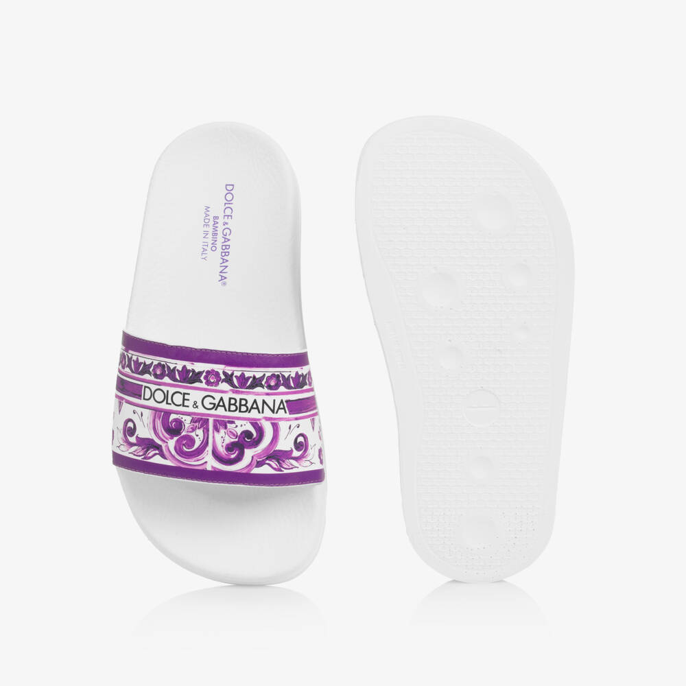 Dolce & Gabbana-Girls Maiolica Patterned Purple Sliders | Childrensalon Outlet