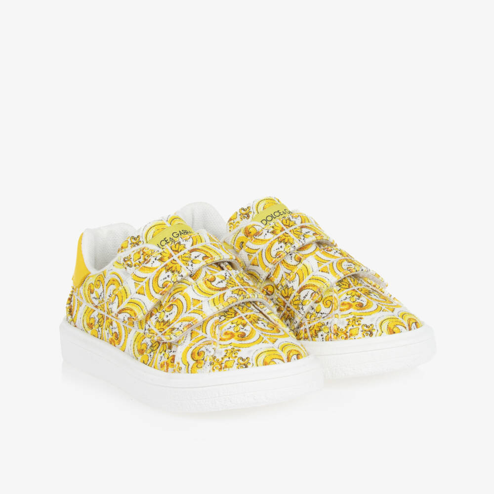 Dolce & Gabbana-حذاء رياضي بطبعة ماجوليكا لون أصفر | Childrensalon Outlet