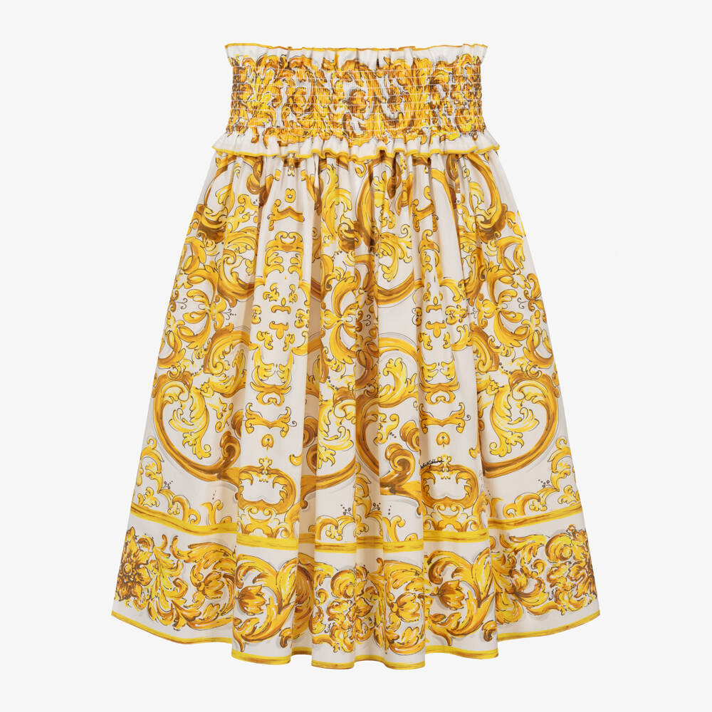 Dolce & Gabbana-Girls Majolica Print Cotton Skirt | Childrensalon Outlet