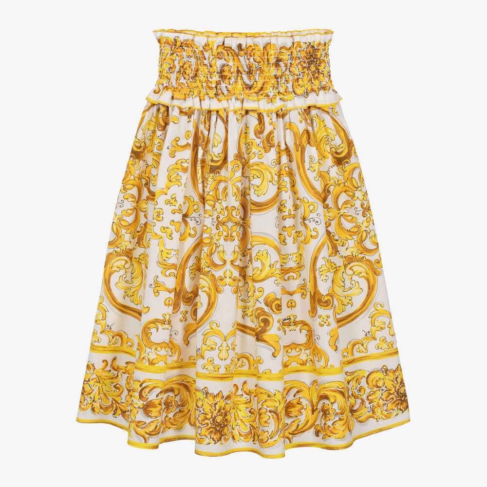 Dolce & Gabbana-Girls Majolica Print Cotton Skirt | Childrensalon Outlet