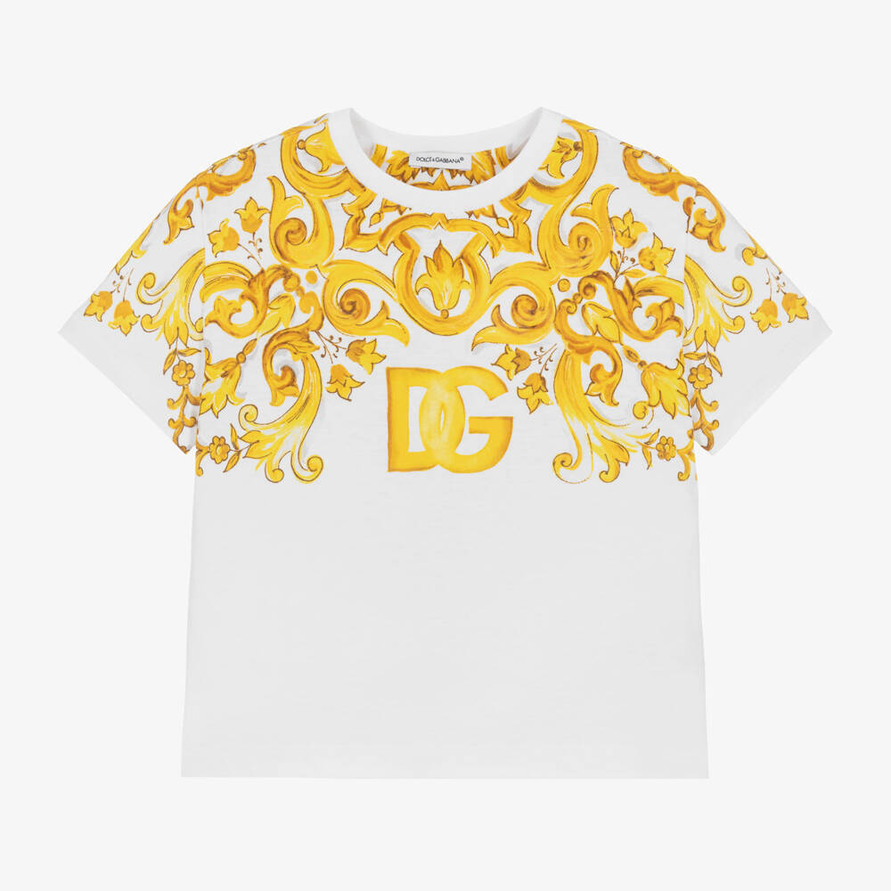 Dolce & Gabbana-Girls Majolica Print Cotton Tee | Childrensalon Outlet