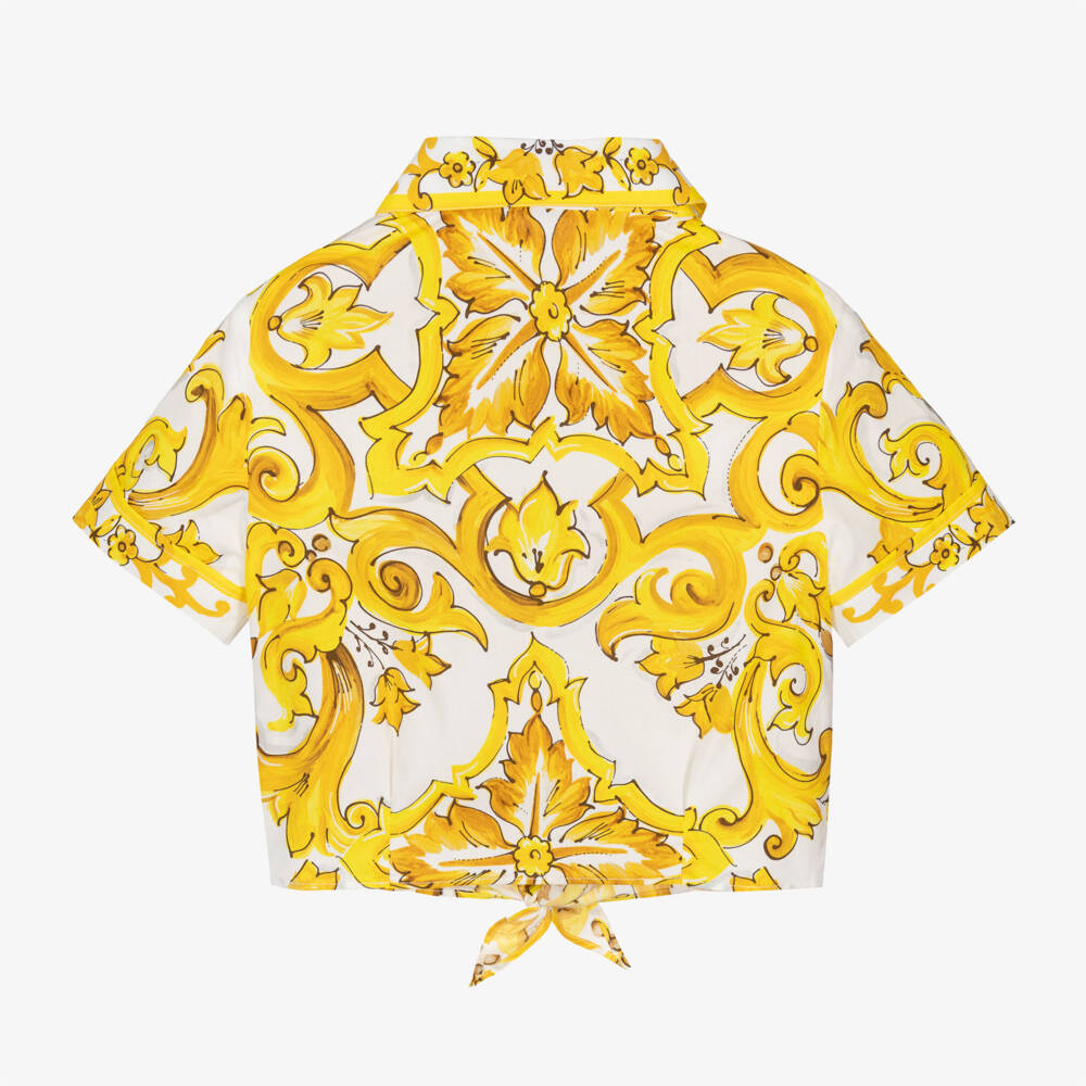 Dolce & Gabbana-Girls Majolica Print Cotton Tie Shirt | Childrensalon Outlet