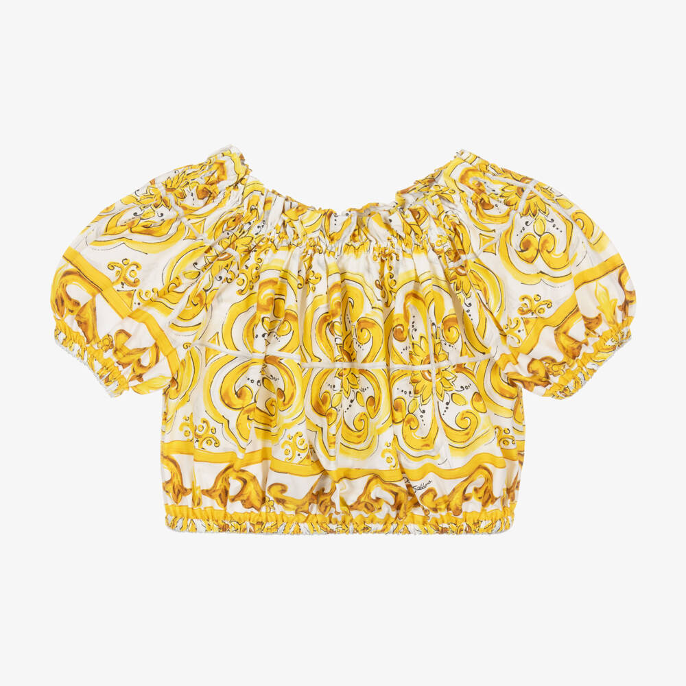 Dolce & Gabbana-بلوزة ماجوليكا قطن لون أصفر | Childrensalon Outlet