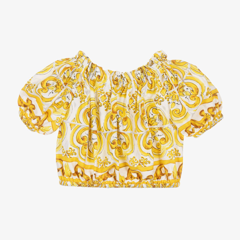 Dolce & Gabbana-Girls Majolica Print Cotton Top | Childrensalon Outlet