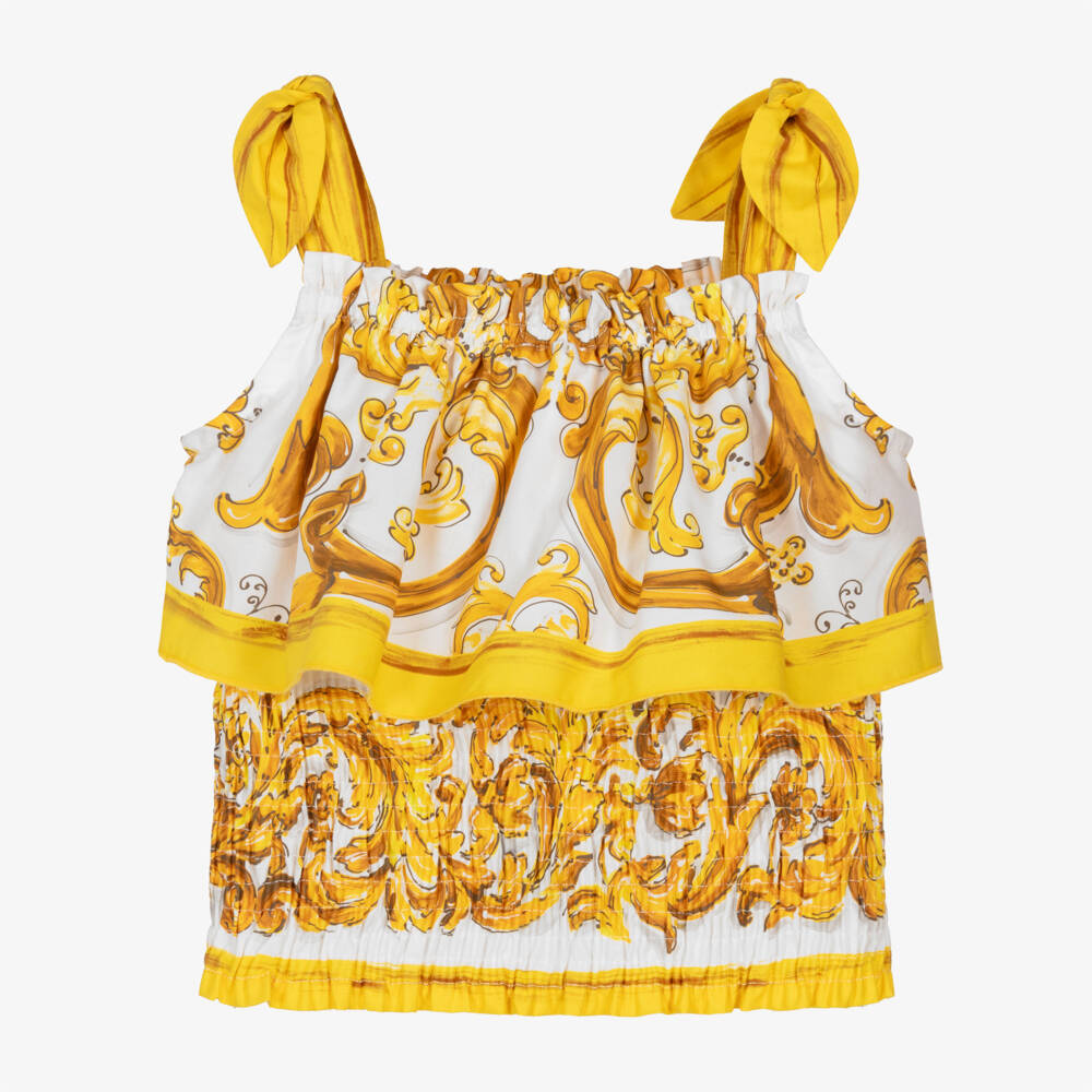 Dolce & Gabbana-Girls Majolica Print Cotton Top | Childrensalon Outlet
