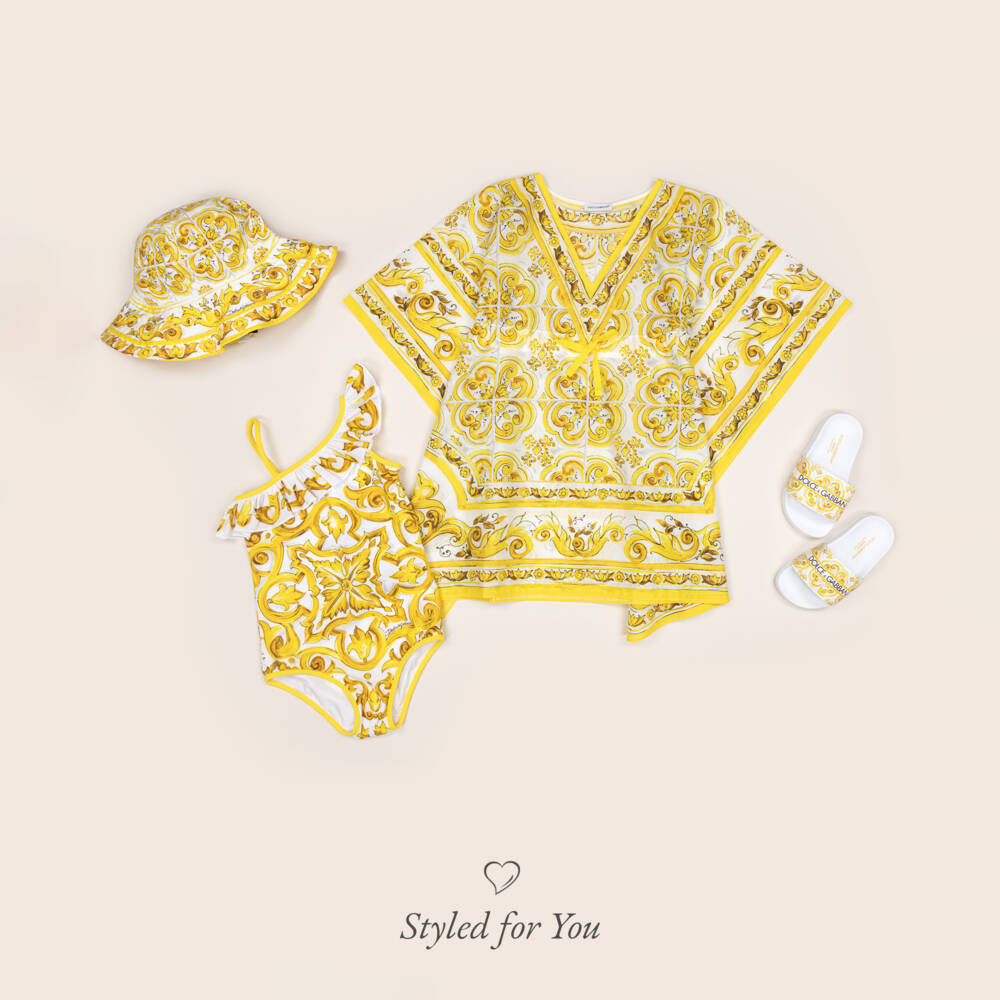 Dolce & Gabbana-Girls Majolica Yellow Swimwear | Childrensalon Outlet